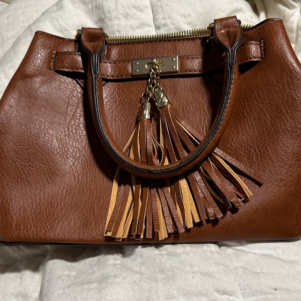 Chic‎ Brown Leather Satchel with Fringe